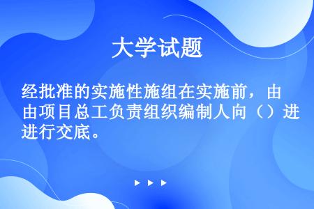 经批准的实施性施组在实施前，由项目总工负责组织编制人向（）进行交底。