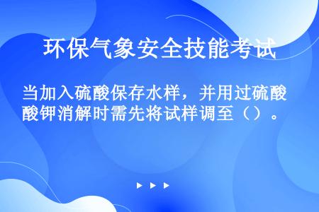 当加入硫酸保存水样，并用过硫酸钾消解时需先将试样调至（）。