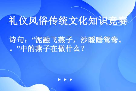 诗句：“泥融飞燕子，沙暖睡鸳鸯。”中的燕子在做什么？