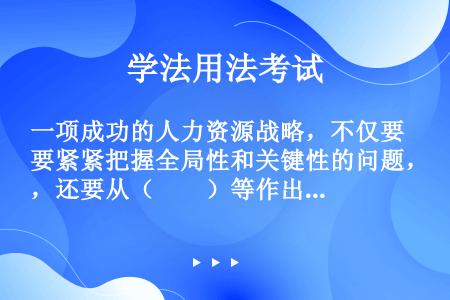 一项成功的人力资源战略，不仅要紧紧把握全局性和关键性的问题，还要从（　　）等作出全面评析。