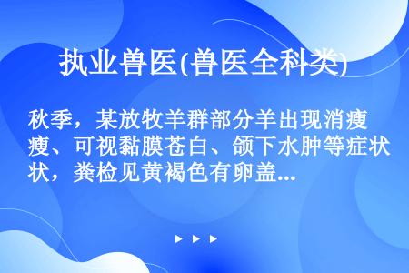 秋季，某放牧羊群部分羊出现消瘦、可视黏膜苍白、颌下水肿等症状，粪检见黄褐色有卵盖的虫卵。该病最可能的...