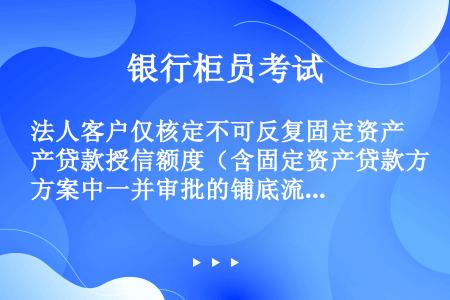 法人客户仅核定不可反复固定资产贷款授信额度（含固定资产贷款方案中一并审批的铺底流动资金贷款等银行信用...