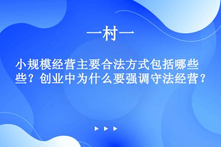 小规模经营主要合法方式包括哪些？创业中为什么要强调守法经营？