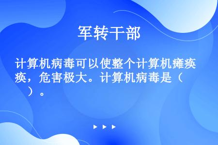 计算机病毒可以使整个计算机瘫痪，危害极大。计算机病毒是（　　）。