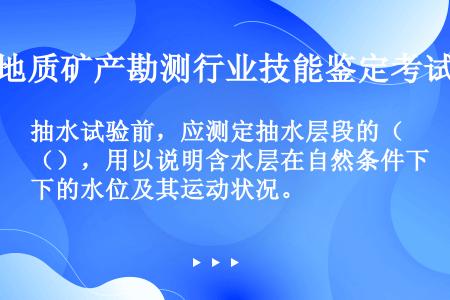 抽水试验前，应测定抽水层段的（），用以说明含水层在自然条件下的水位及其运动状况。