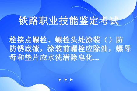 栓接点螺栓、螺栓头处涂装（）防锈底漆，涂装前螺栓应除油，螺母和垫片应水洗清除皂化膜。