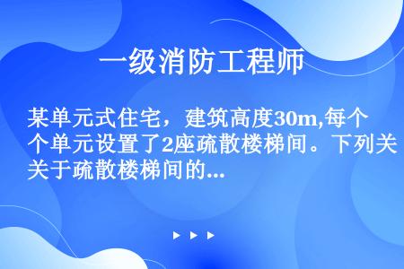 某单元式住宅，建筑高度30m,每个单元设置了2座疏散楼梯间。下列关于疏散楼梯间的说法中，正确的有（）...