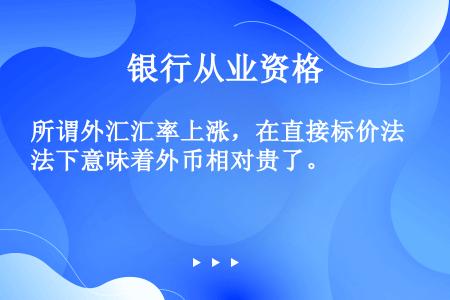 所谓外汇汇率上涨，在直接标价法下意味着外币相对贵了。