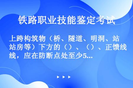 上跨构筑物（桥、隧道、明洞、站房等）下方的（）、（）、正馈线，应在防断点处至少5m采取防护措施。