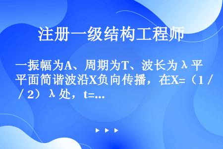 一振幅为A、周期为T、波长为λ平面简谐波沿X负向传播，在X=（1／2）λ处，t=T／4时振动相位为π...