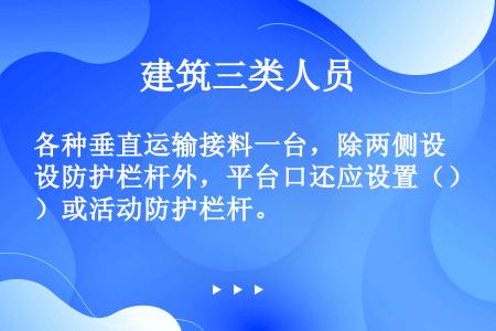 各种垂直运输接料一台，除两侧设防护栏杆外，平台口还应设置（）或活动防护栏杆。