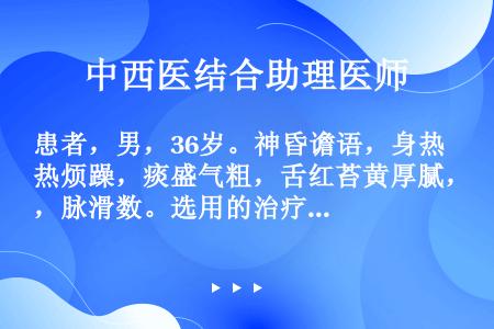 患者，男，36岁。神昏谵语，身热烦躁，痰盛气粗，舌红苔黄厚腻，脉滑数。选用的治疗方剂是（　　）。