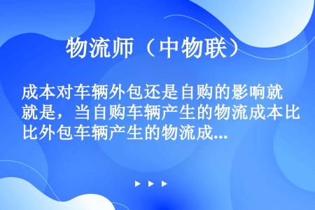 成本对车辆外包还是自购的影响就是，当自购车辆产生的物流成本比外包车辆产生的物流成本低时，就选择外包车...