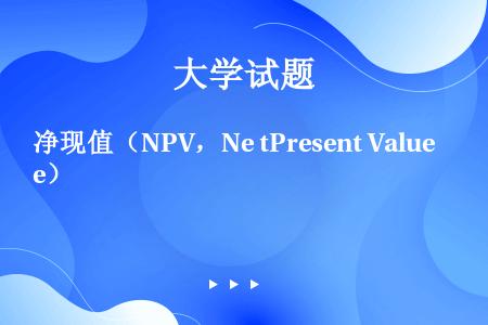 净现值（NPV，Ne tPresent Value）