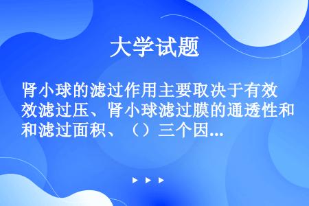 肾小球的滤过作用主要取决于有效滤过压、肾小球滤过膜的通透性和滤过面积、（）三个因素。