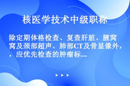 除定期体格检查、复查肝脏、腋窝及颈部超声、肺部CT及骨显像外，应优先检查的肿瘤标志物是（　　）。