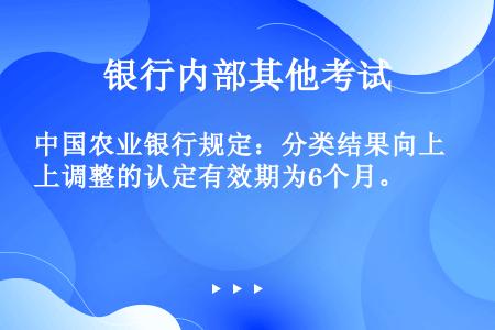 中国农业银行规定：分类结果向上调整的认定有效期为6个月。