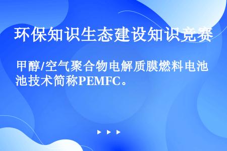 甲醇/空气聚合物电解质膜燃料电池技术简称PEMFC。