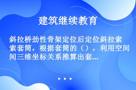 斜拉桥劲性骨架定位后定位斜拉索套筒，根据套筒的（），利用空间三维坐标关系推算出套筒上下口放样控制点A...