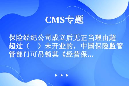 保险经纪公司成立后无正当理由超过（　）未开业的，中国保险监管部门可吊销其《经营保险经纪业务许可证》。