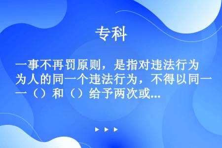 一事不再罚原则，是指对违法行为人的同一个违法行为，不得以同一（）和（）给予两次或再次以上的行政处罚。