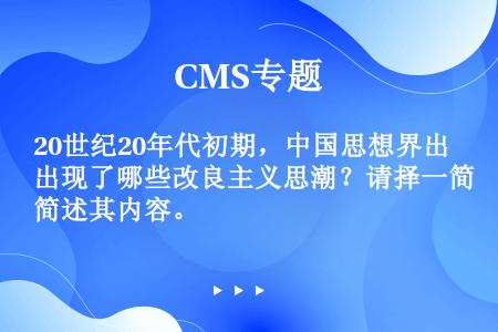 20世纪20年代初期，中国思想界出现了哪些改良主义思潮？请择一简述其内容。