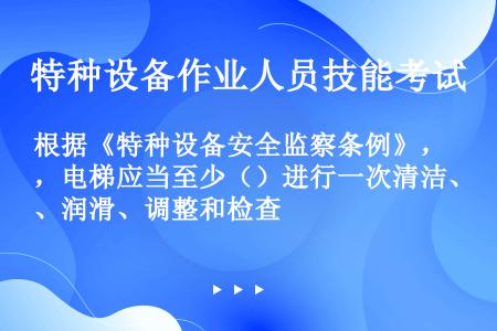 根据《特种设备安全监察条例》，电梯应当至少（）进行一次清洁、润滑、调整和检查