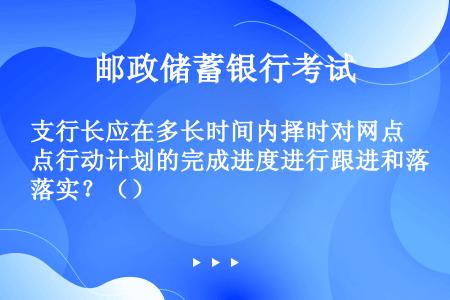 支行长应在多长时间内择时对网点行动计划的完成进度进行跟进和落实？（）