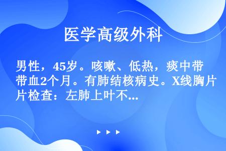 男性，45岁。咳嗽、低热，痰中带血2个月。有肺结核病史。X线胸片检查：左肺上叶不张。对预后影响最大的...