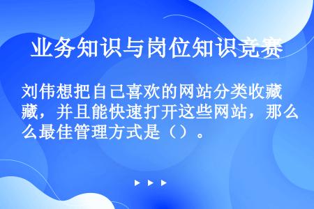 刘伟想把自己喜欢的网站分类收藏，并且能快速打开这些网站，那么最佳管理方式是（）。