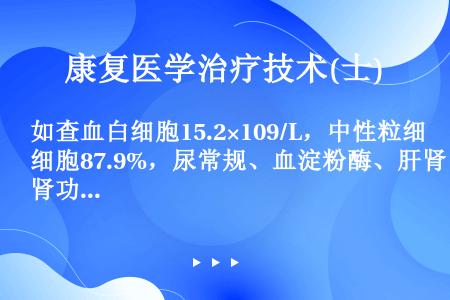 如查血白细胞15.2×109/L，中性粒细胞87.9%，尿常规、血淀粉酶、肝肾功能均正常。下列治疗措...