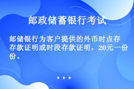 邮储银行为客户提供的外币时点存款证明或时段存款证明，20元一份。