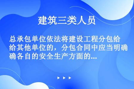 总承包单位依法将建设工程分包给其他单位的，分包合同中应当明确各自的安全生产方面的权利、义务。总承包单...