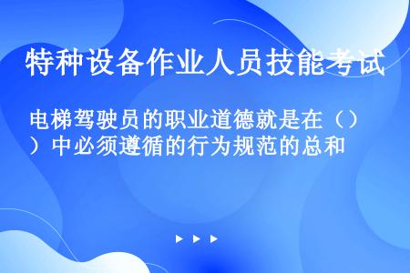 电梯驾驶员的职业道德就是在（）中必须遵循的行为规范的总和