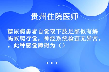 糖尿病患者自觉双下肢足部似有蚂蚁爬行觉，神经系统检查无异常。此种感觉障碍为（）