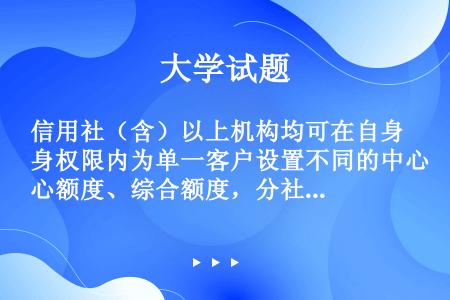 信用社（含）以上机构均可在自身权限内为单一客户设置不同的中心额度、综合额度，分社只能申请（），无核准...