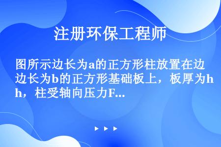 图所示边长为a的正方形柱放置在边长为b的正方形基础板上，板厚为h，柱受轴向压力F，基础产生的反力均匀...