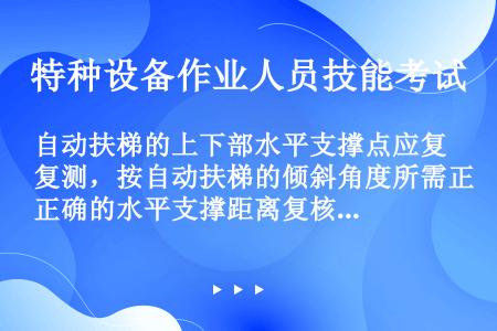 自动扶梯的上下部水平支撑点应复测，按自动扶梯的倾斜角度所需正确的水平支撑距离复核是否符合图样要求。台...