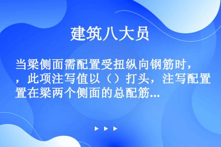 当梁侧面需配置受扭纵向钢筋时，此项注写值以（）打头，注写配置在梁两个侧面的总配筋值。且对称配置。