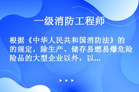 根据《中华人民共和国消防法》的规定，除生产、储存易燃易爆危险品的大型企业以外，以下哪些单位也应当建立...