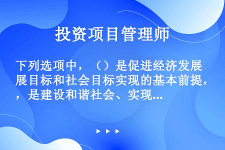 下列选项中，（）是促进经济发展目标和社会目标实现的基本前提，是建设和谐社会、实现以人为本的科学发展观...