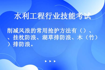 削减风浪的常用抢护方法有（）、挂枕防浪、湖草排防浪、木（竹）排防浪。