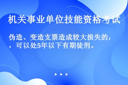 伪造、变造支票造成较大损失的，可以处5年以下有期徒刑。