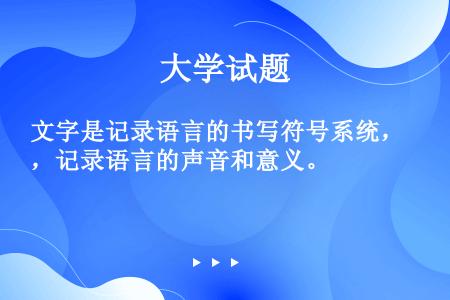 文字是记录语言的书写符号系统，记录语言的声音和意义。