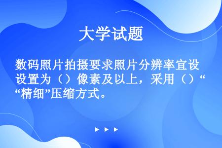 数码照片拍摄要求照片分辨率宜设置为（）像素及以上，采用（）“精细”压缩方式。