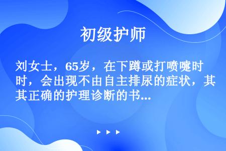 刘女士，65岁，在下蹲或打喷嚏时，会出现不由自主排尿的症状，其正确的护理诊断的书写形式是（　　）。