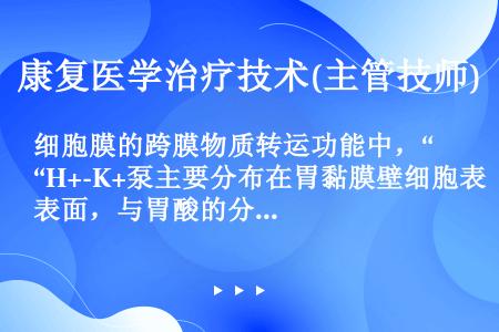 细胞膜的跨膜物质转运功能中，“H+-K+泵主要分布在胃黏膜壁细胞表面，与胃酸的分泌有关”属于（）