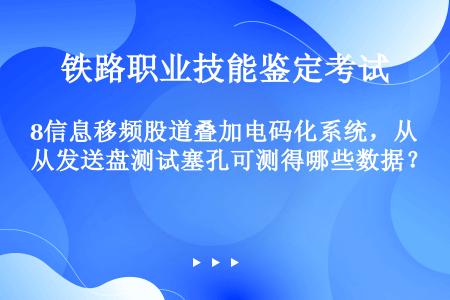 8信息移频股道叠加电码化系统，从发送盘测试塞孔可测得哪些数据？