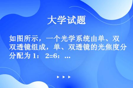 如图所示，一个光学系统由单、双透镜组成，单、双透镜的光焦度分配为ϕ1：ϕ2=6：4，系统的总焦距为1...