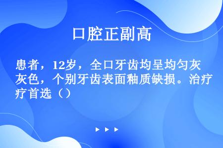 患者，12岁，全口牙齿均呈均匀灰色，个别牙齿表面釉质缺损。治疗首选（）